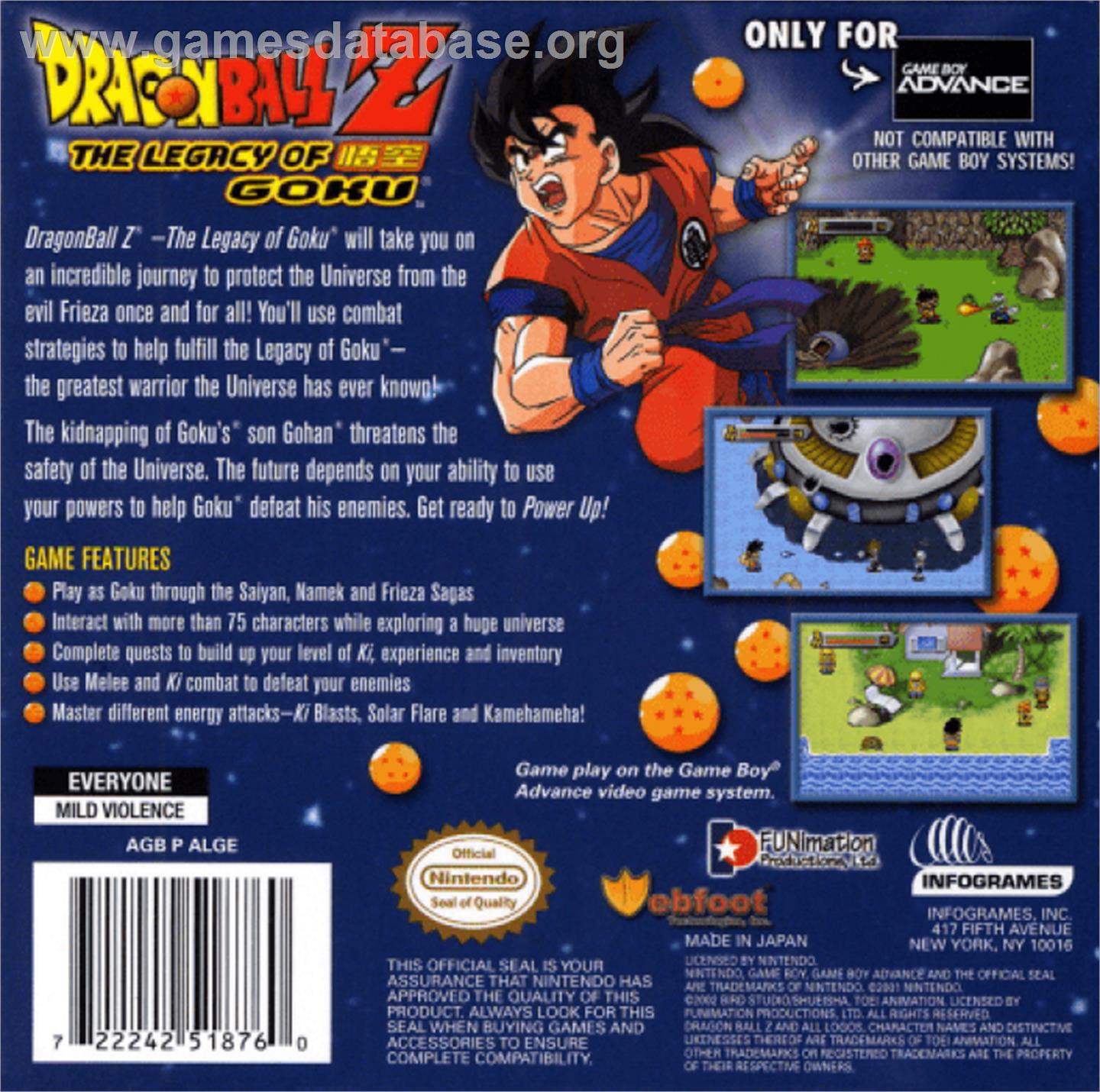 Dragonball Z: The Legacy of Goku - Nintendo Game Boy Advance - Artwork - Box Back