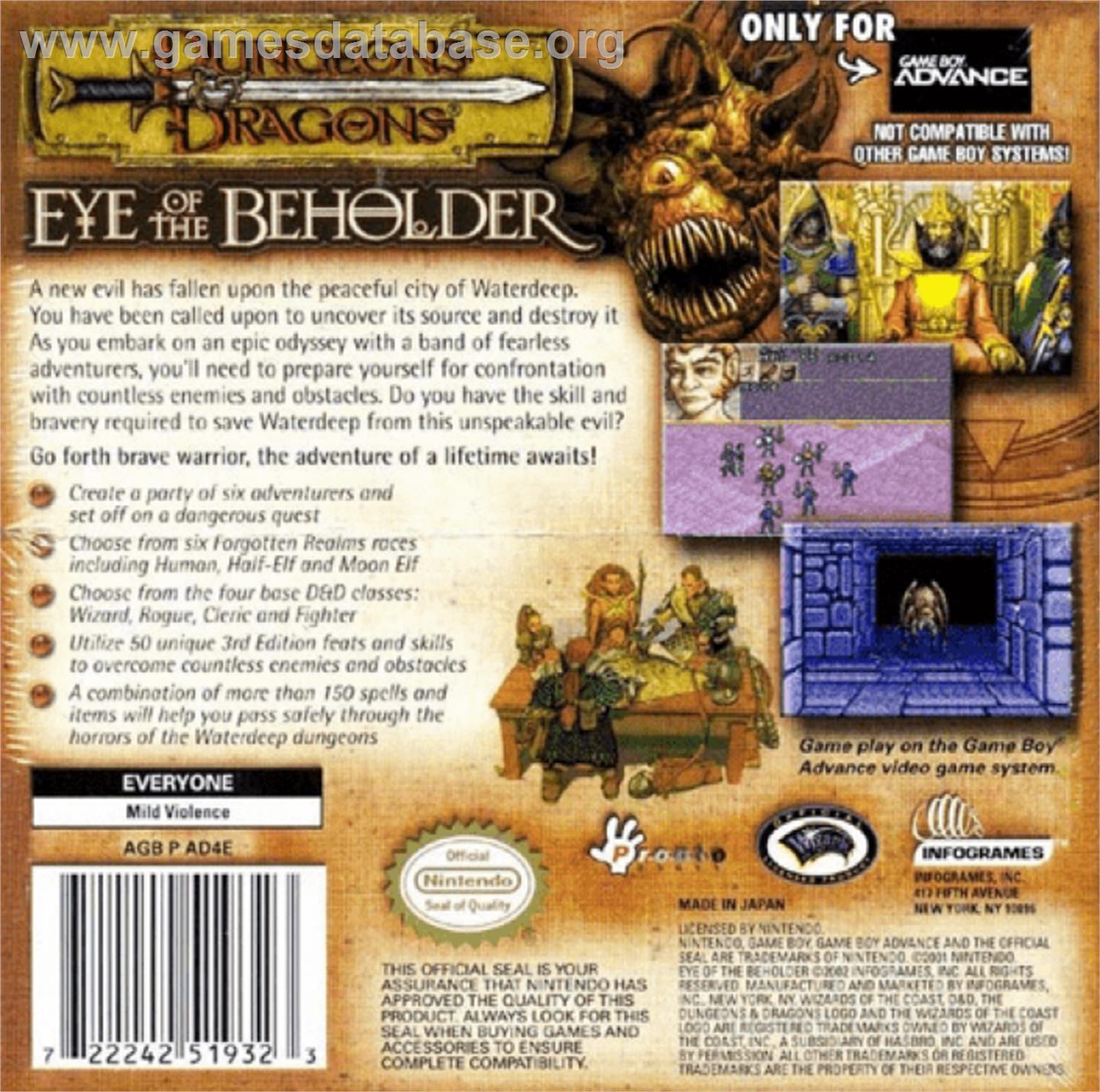 Dungeons & Dragons: Eye of the Beholder - Nintendo Game Boy Advance - Artwork - Box Back