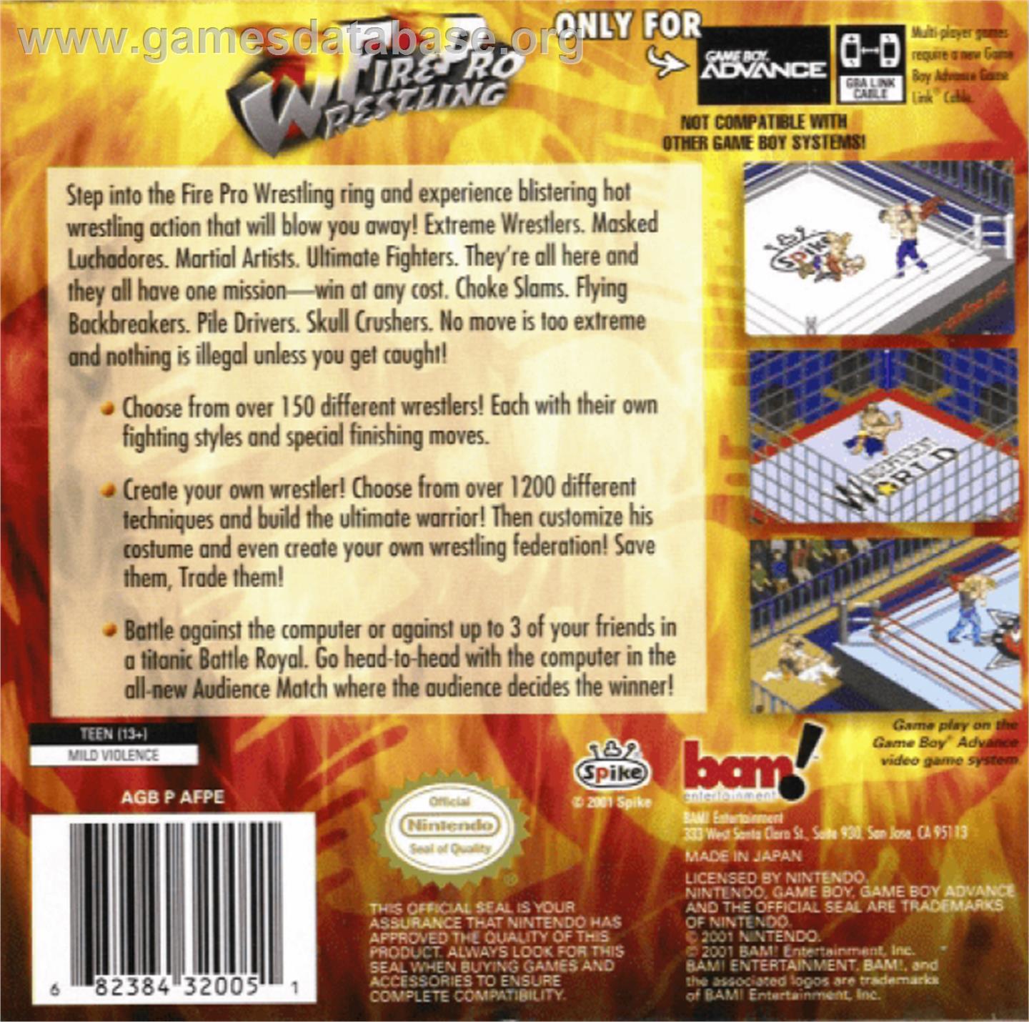 Fire Pro Wrestling - Nintendo Game Boy Advance - Artwork - Box Back