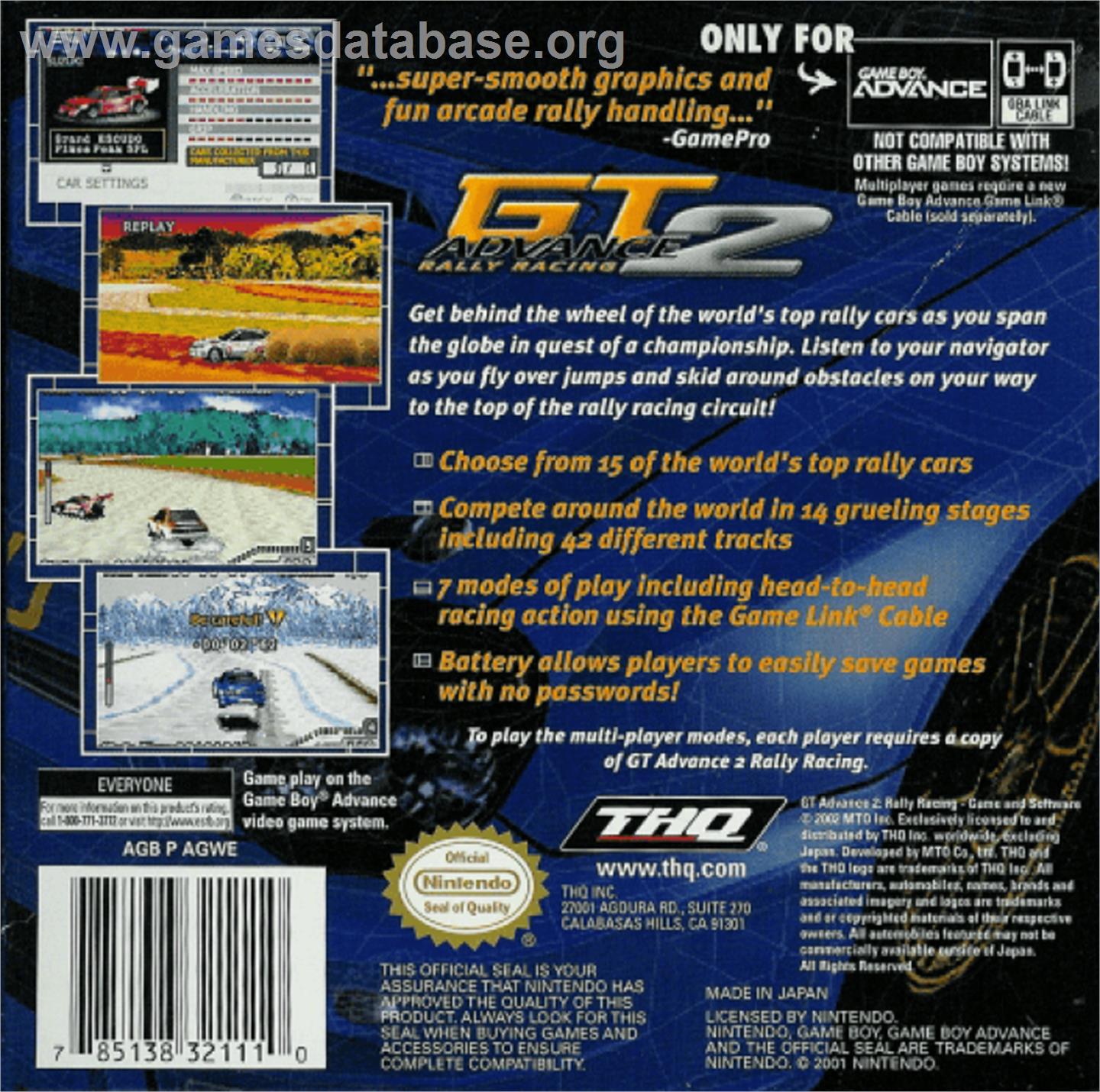 GT Advance 2 Rally Racing - Nintendo Game Boy Advance - Artwork - Box Back