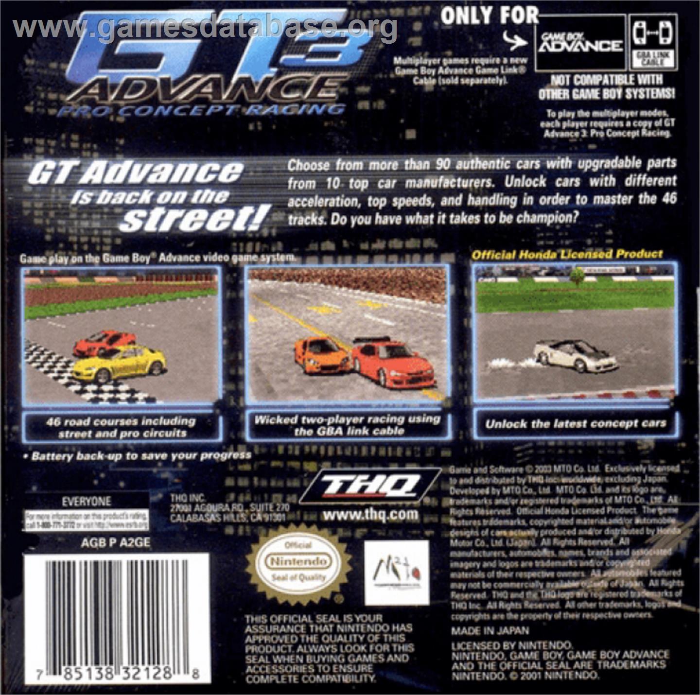 GT Advance 3: Pro Concept Racing - Nintendo Game Boy Advance - Artwork - Box Back