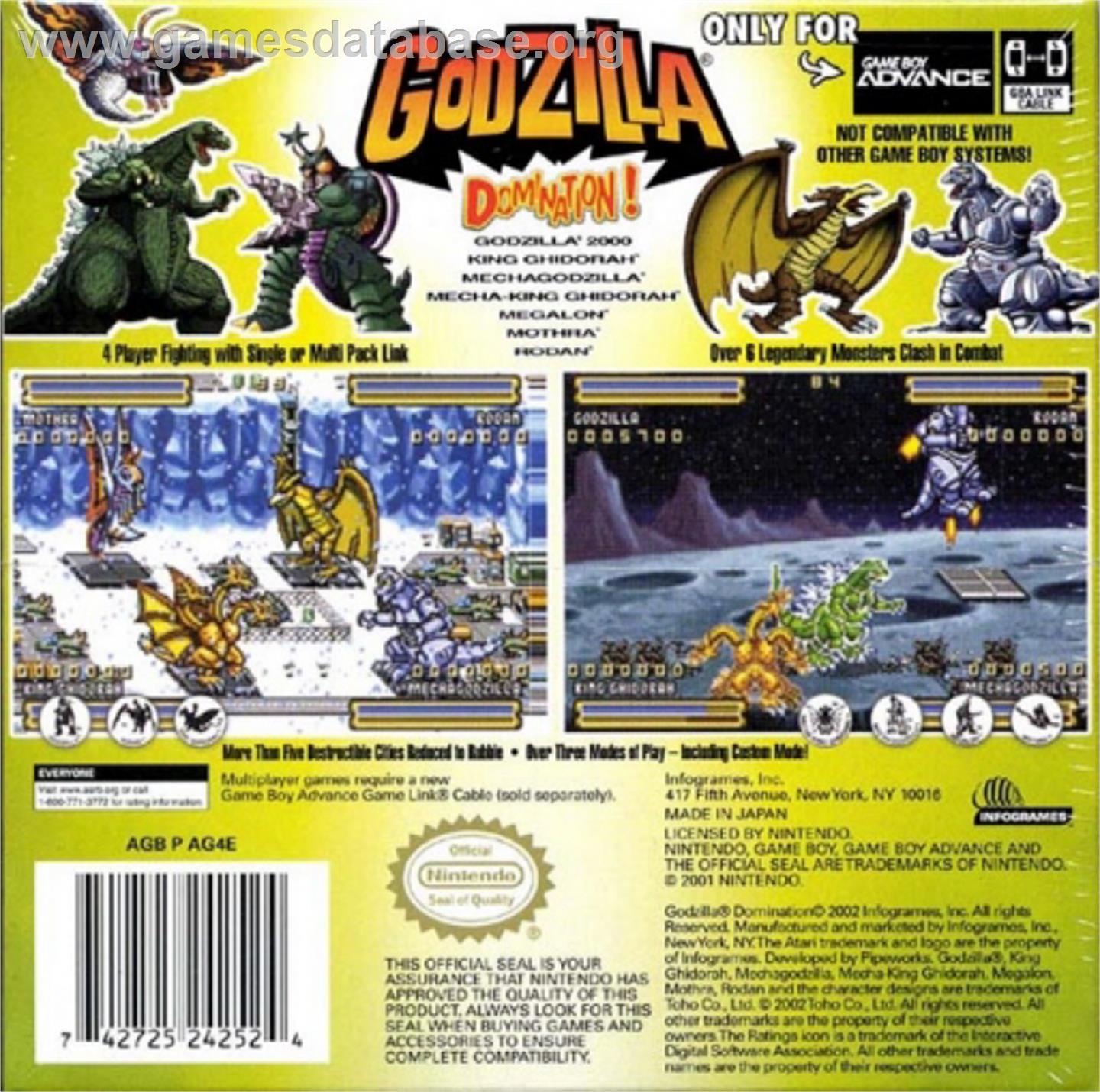 Godzilla: Domination - Nintendo Game Boy Advance - Artwork - Box Back