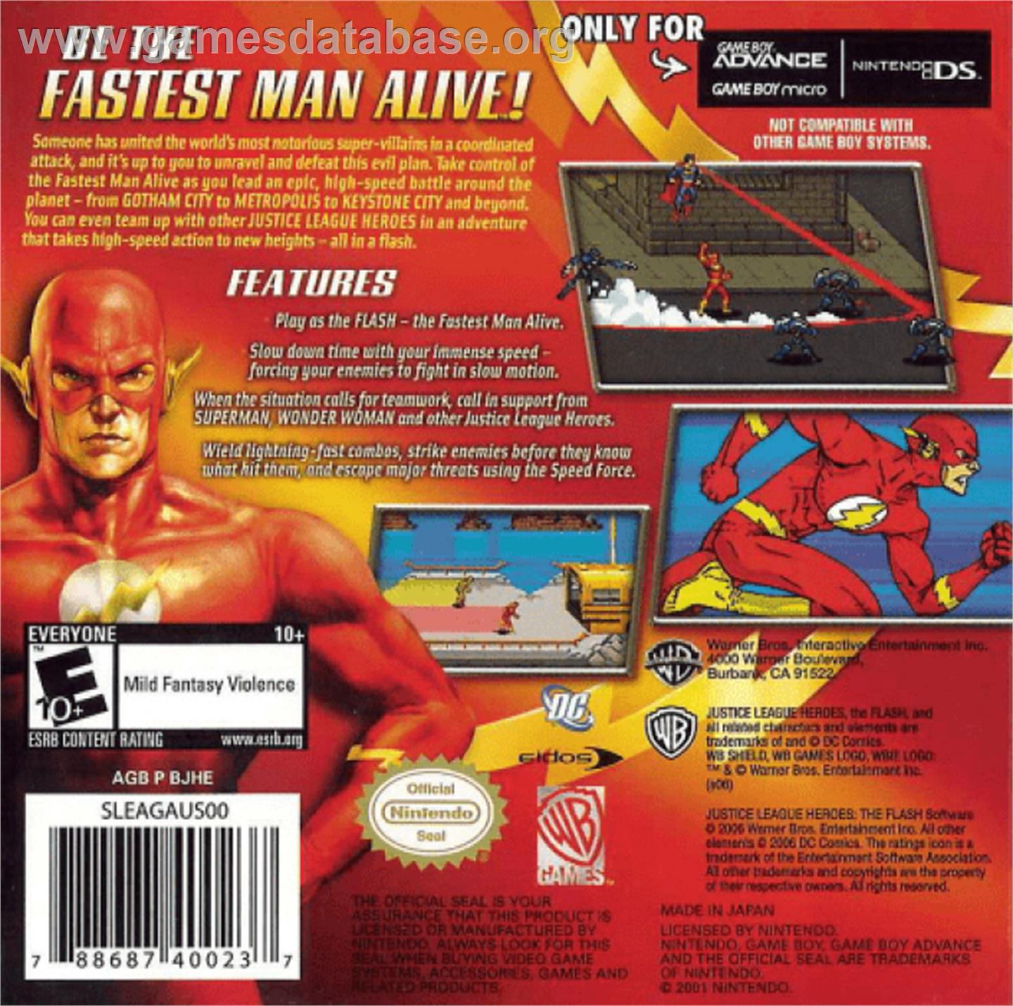 Justice League Heroes: The Flash - Nintendo Game Boy Advance - Artwork - Box Back