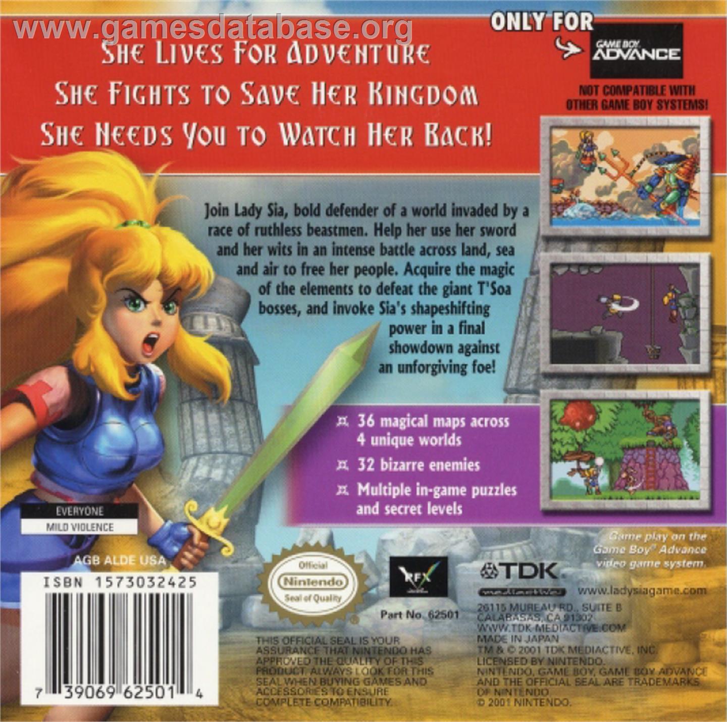 Lady Sia - Nintendo Game Boy Advance - Artwork - Box Back