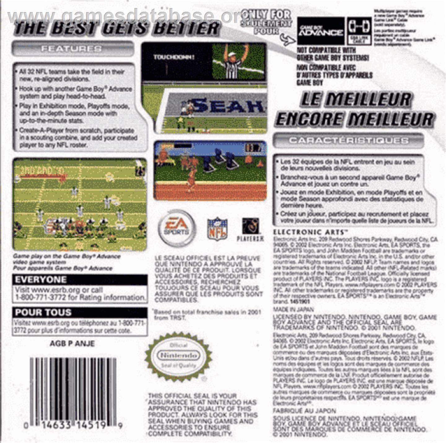 Madden NFL 2003 - Nintendo Game Boy Advance - Artwork - Box Back