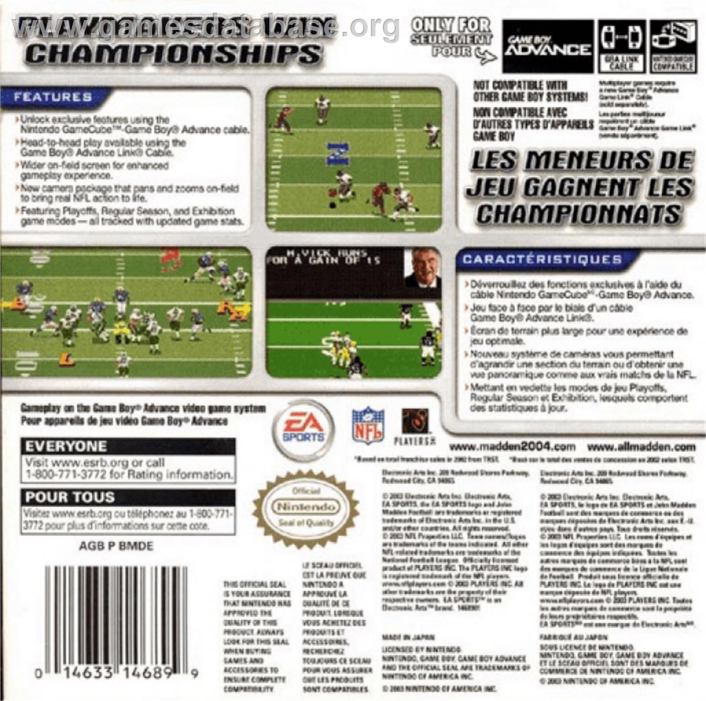 Madden NFL 2004 - Nintendo Game Boy Advance - Artwork - Box Back