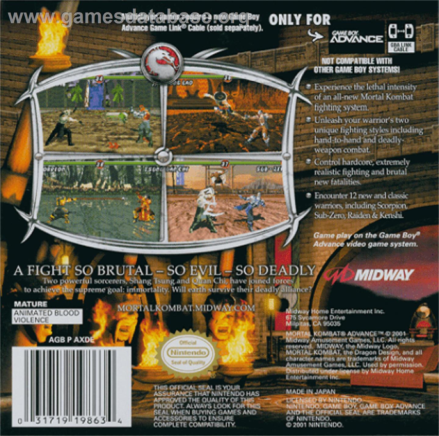 Mortal Kombat: Deadly Alliance - Nintendo Game Boy Advance - Artwork - Box Back