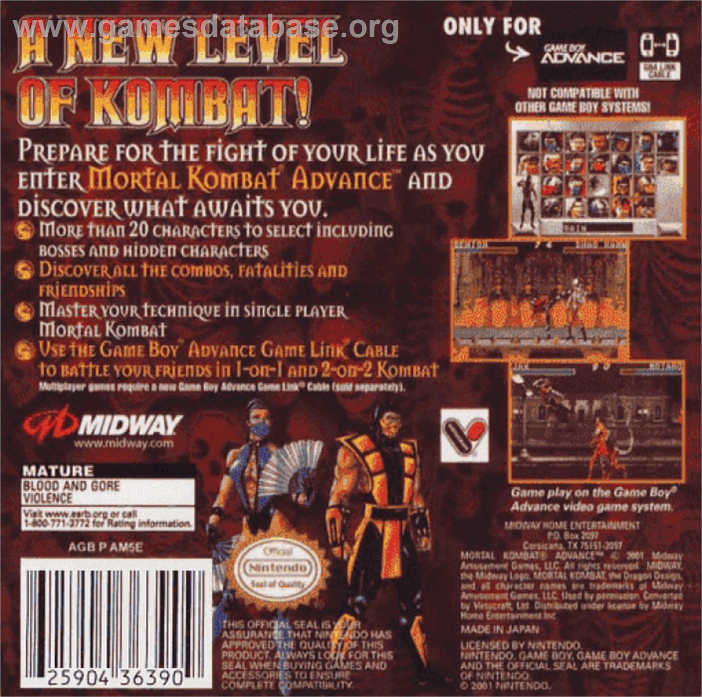 Mortal Kombat Advance - Nintendo Game Boy Advance - Artwork - Box Back