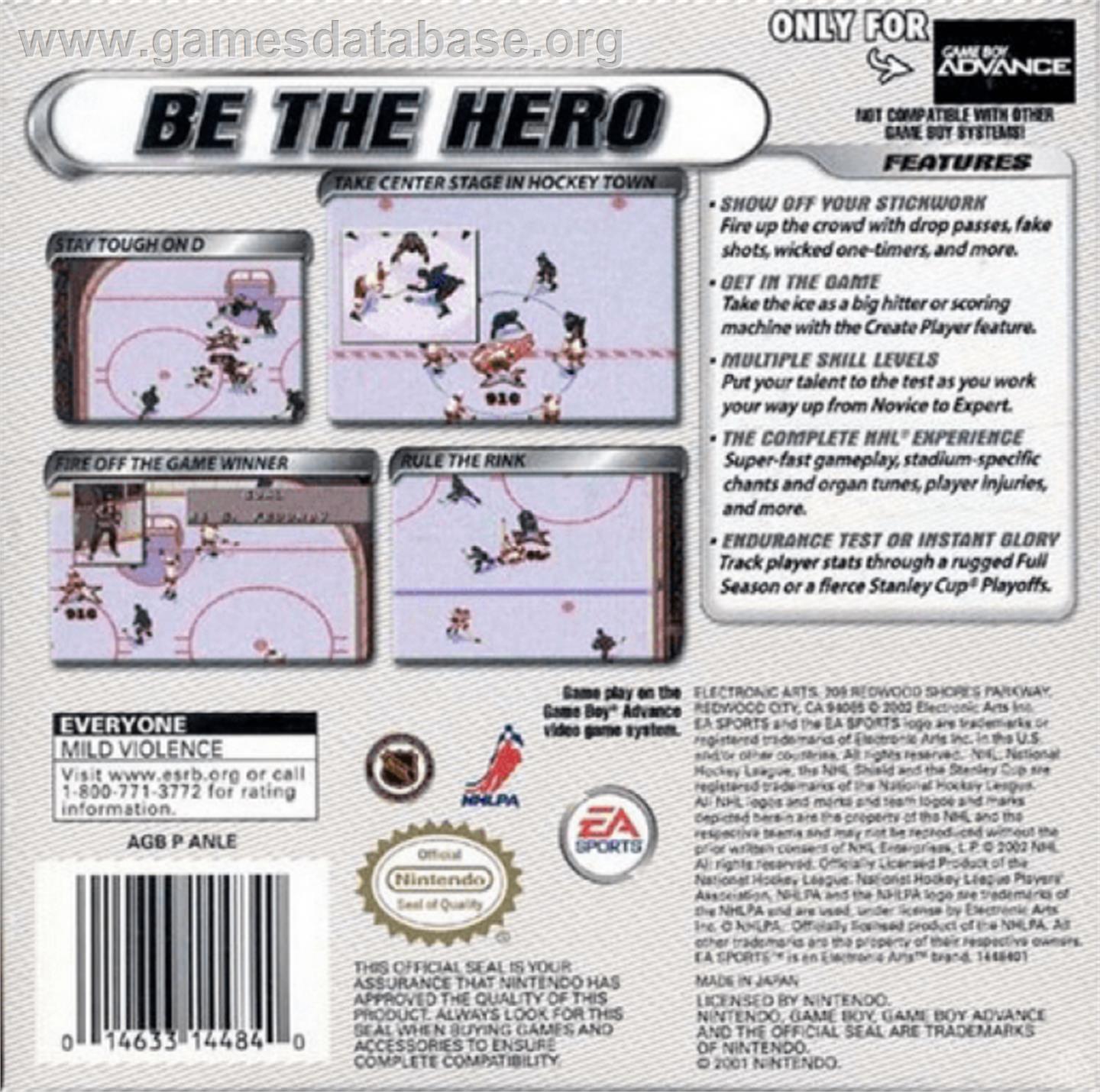 NHL 2002 - Nintendo Game Boy Advance - Artwork - Box Back