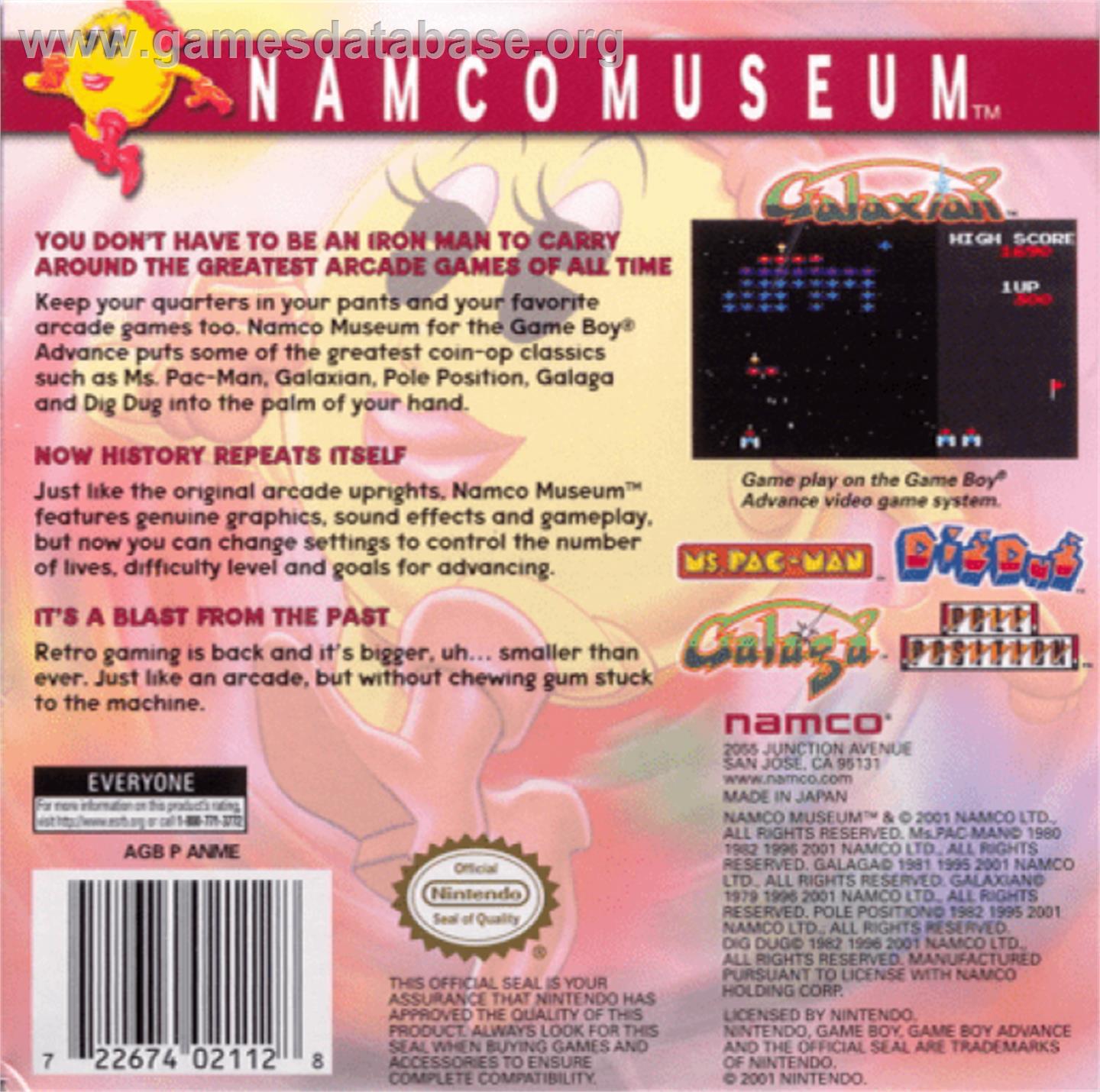 Namco Museum - Nintendo Game Boy Advance - Artwork - Box Back