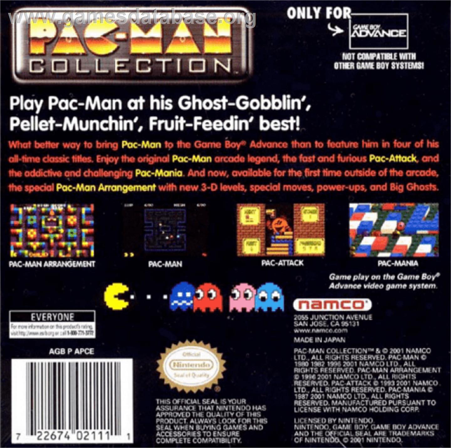 Pac-Man Collection - Nintendo Game Boy Advance - Artwork - Box Back