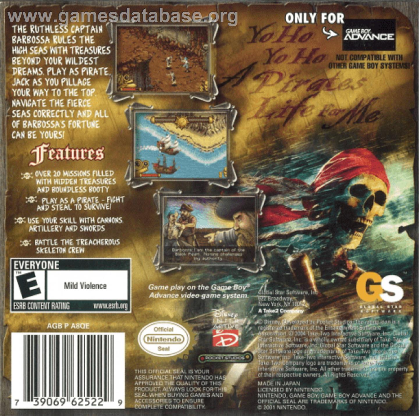 Pirates of the Caribbean: The Curse of the Black Pearl - Nintendo Game Boy Advance - Artwork - Box Back