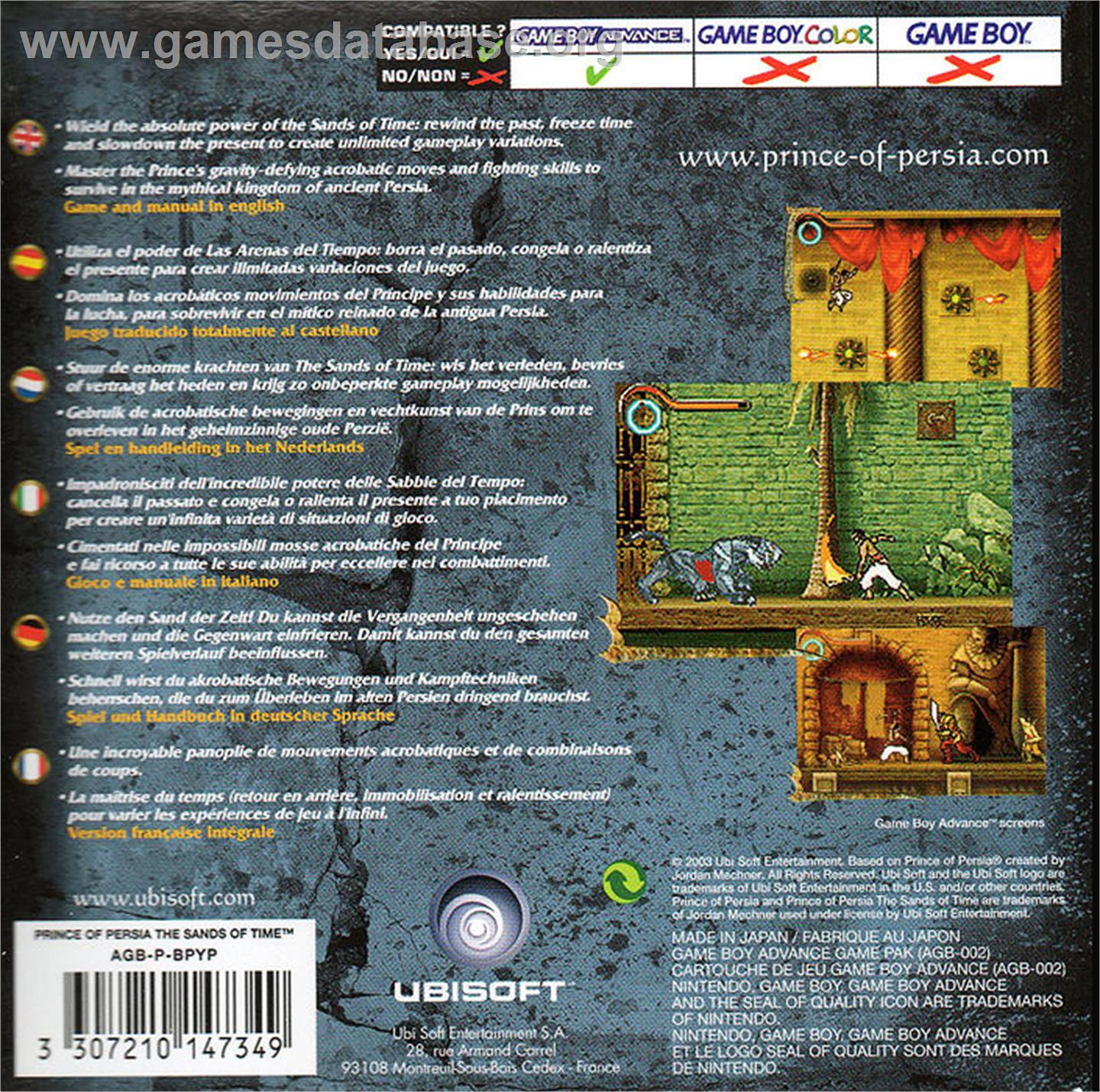 Prince of Persia: The Sands of Time - Nintendo Game Boy Advance - Artwork - Box Back
