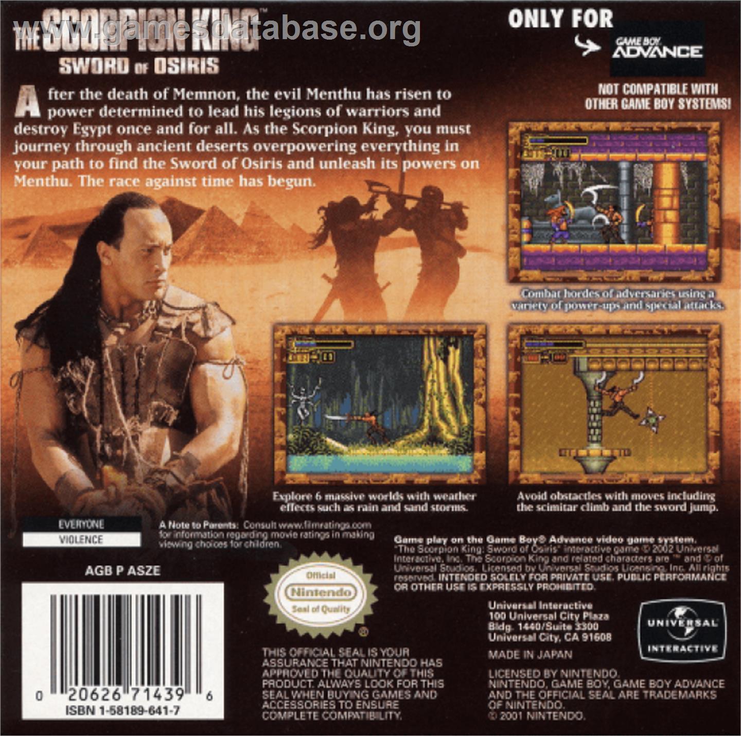 Scorpion King: Sword of Osiris - Nintendo Game Boy Advance - Artwork - Box Back