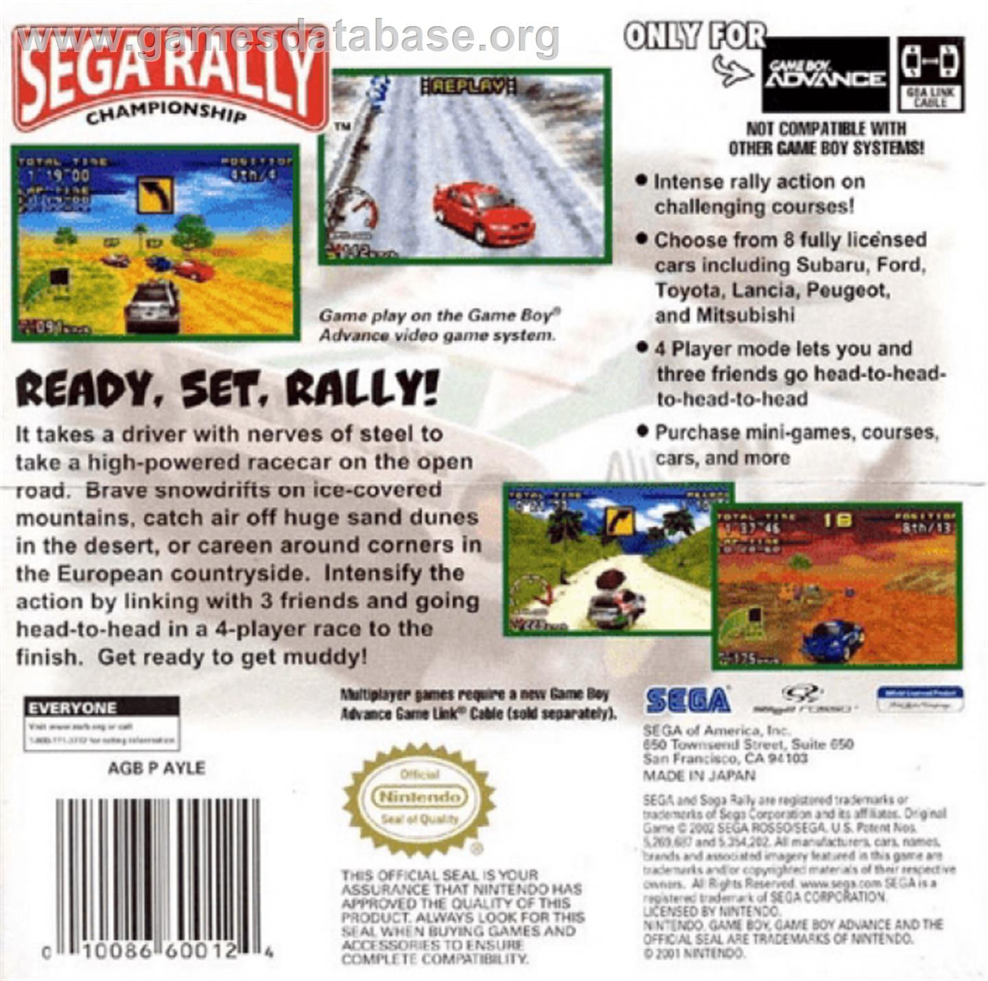Sega Rally Championship - Nintendo Game Boy Advance - Artwork - Box Back