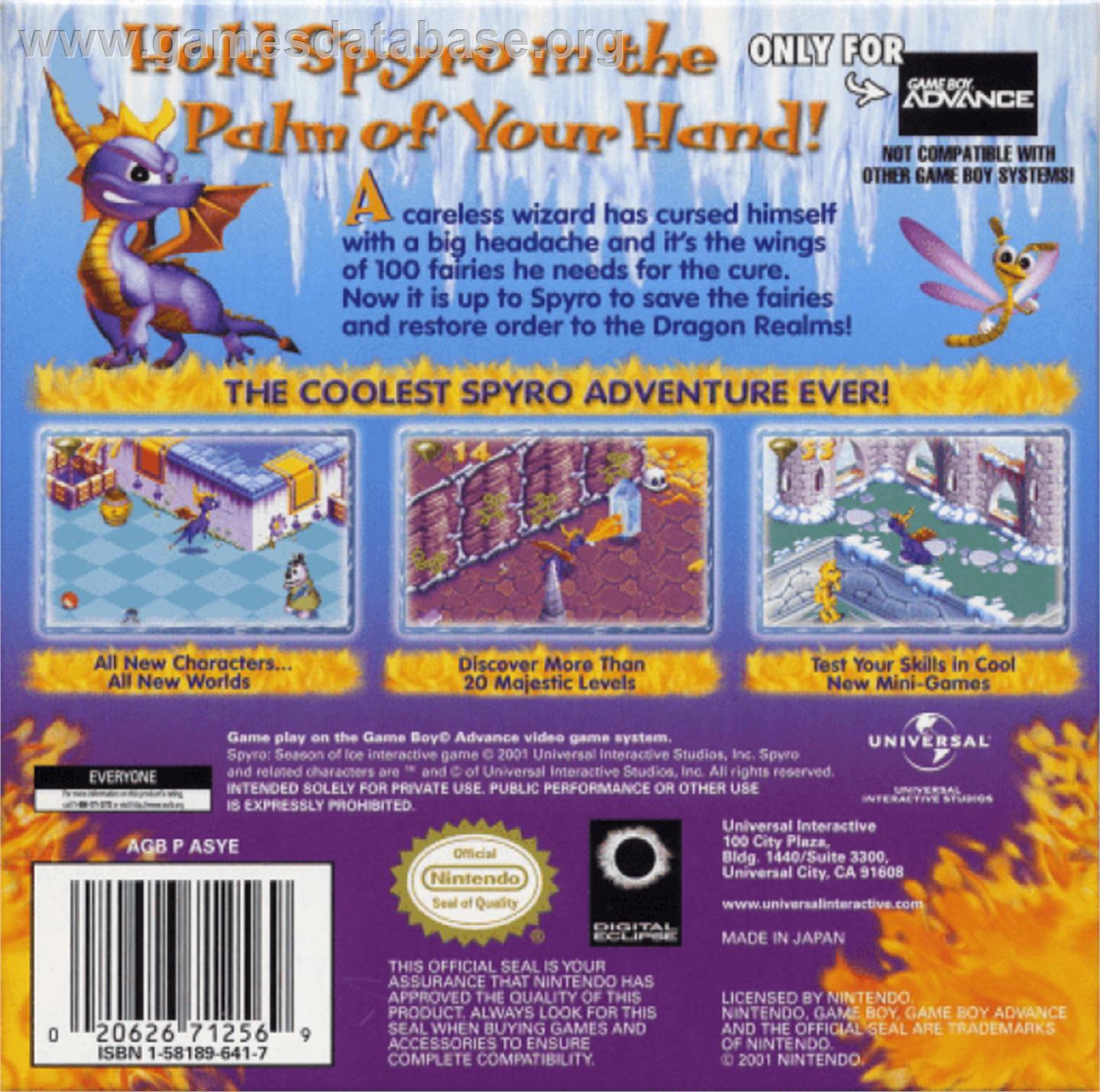 Spyro: Season of Ice - Nintendo Game Boy Advance - Artwork - Box Back