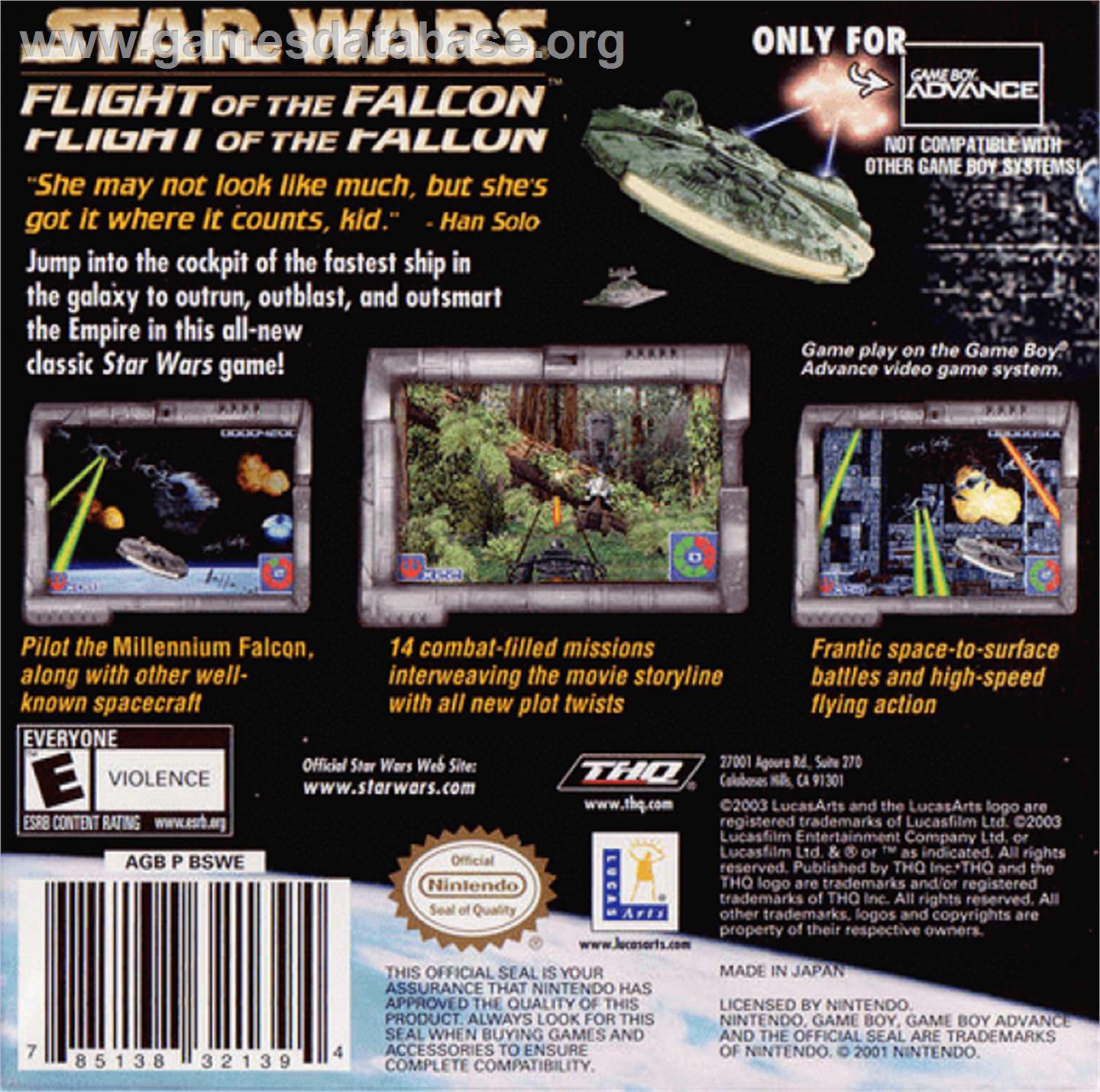 Star Wars: Flight of the Falcon - Nintendo Game Boy Advance - Artwork - Box Back