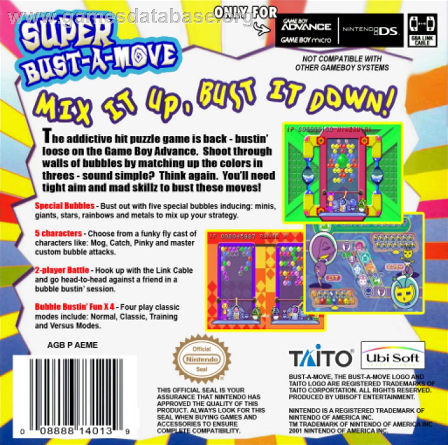 Super Bust-A-Move - Nintendo Game Boy Advance - Artwork - Box Back