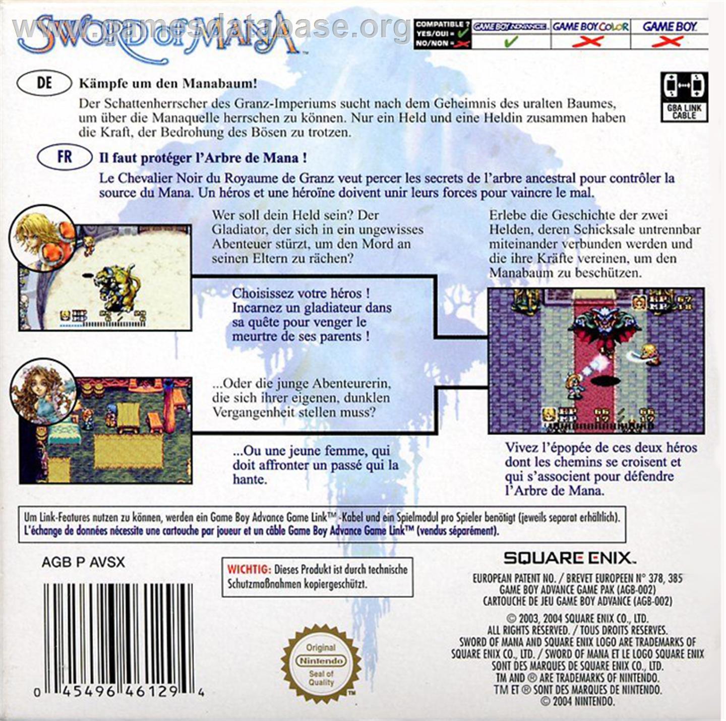 Sword of Mana - Nintendo Game Boy Advance - Artwork - Box Back