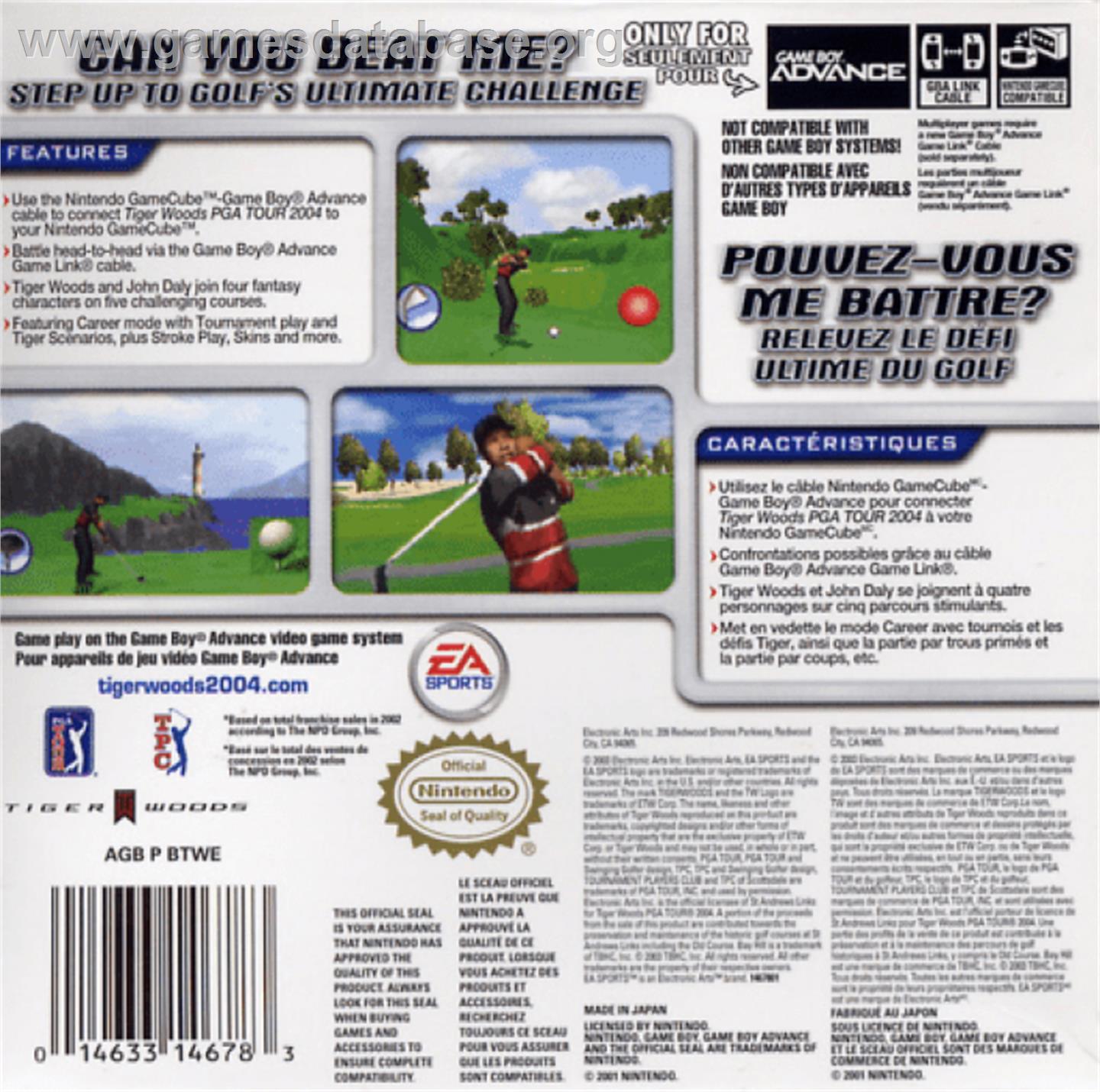 Tiger Woods PGA Tour 2004 - Nintendo Game Boy Advance - Artwork - Box Back