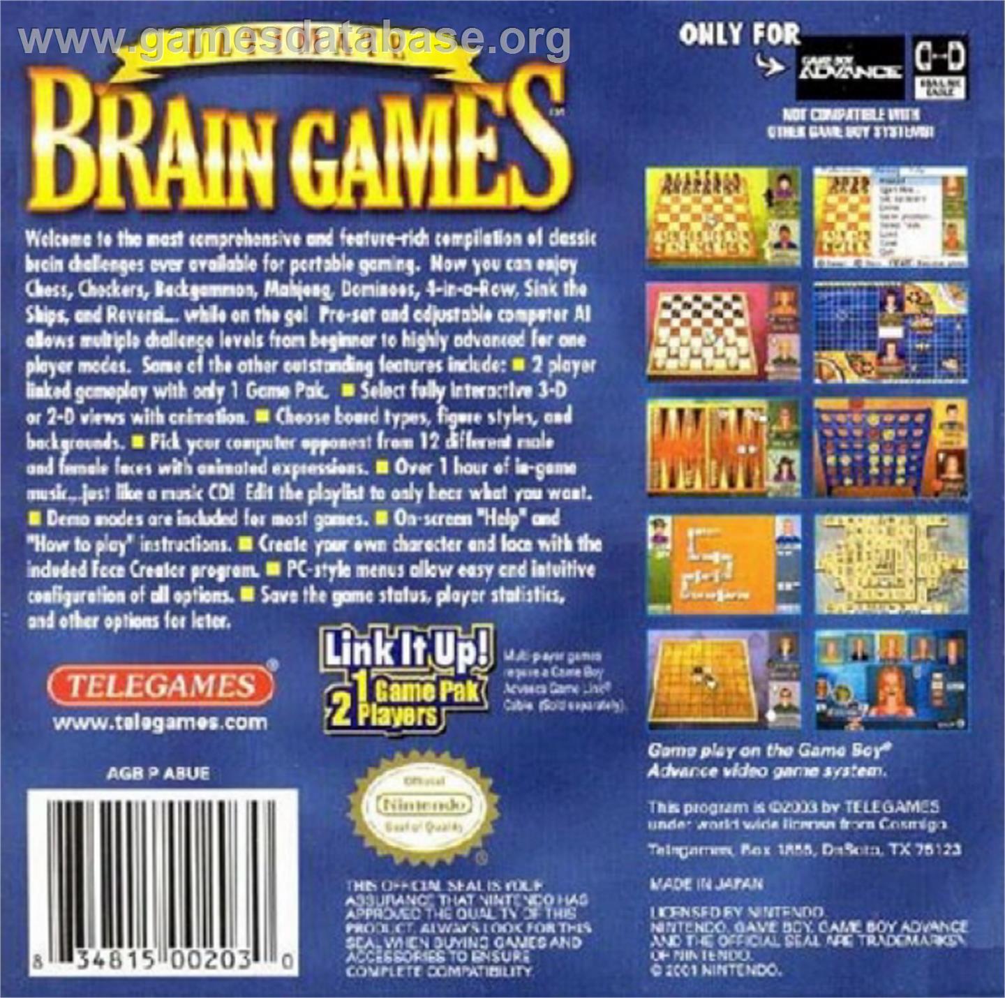 Ultimate Brain Games - Nintendo Game Boy Advance - Artwork - Box Back