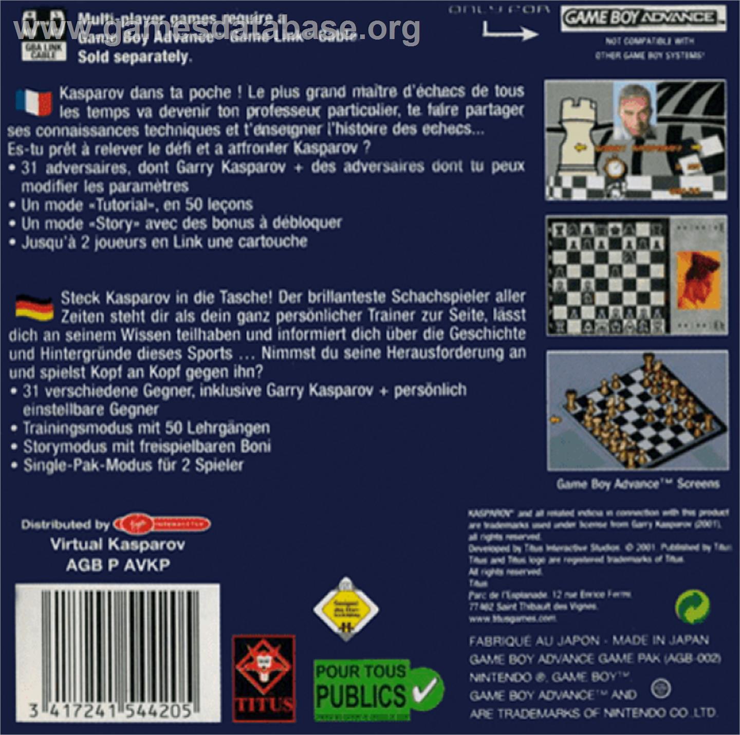 Virtual Kasparov - Nintendo Game Boy Advance - Artwork - Box Back