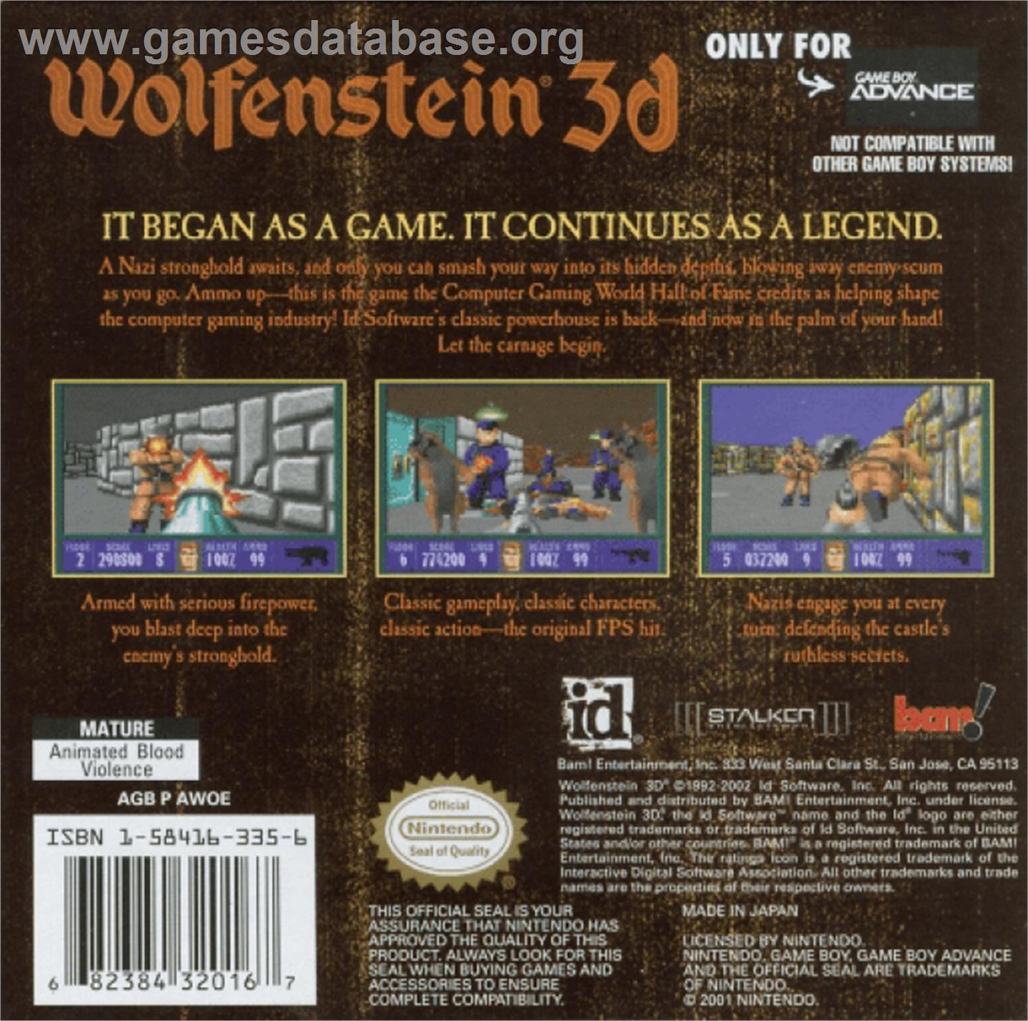 Wolfenstein 3D - Nintendo Game Boy Advance - Artwork - Box Back