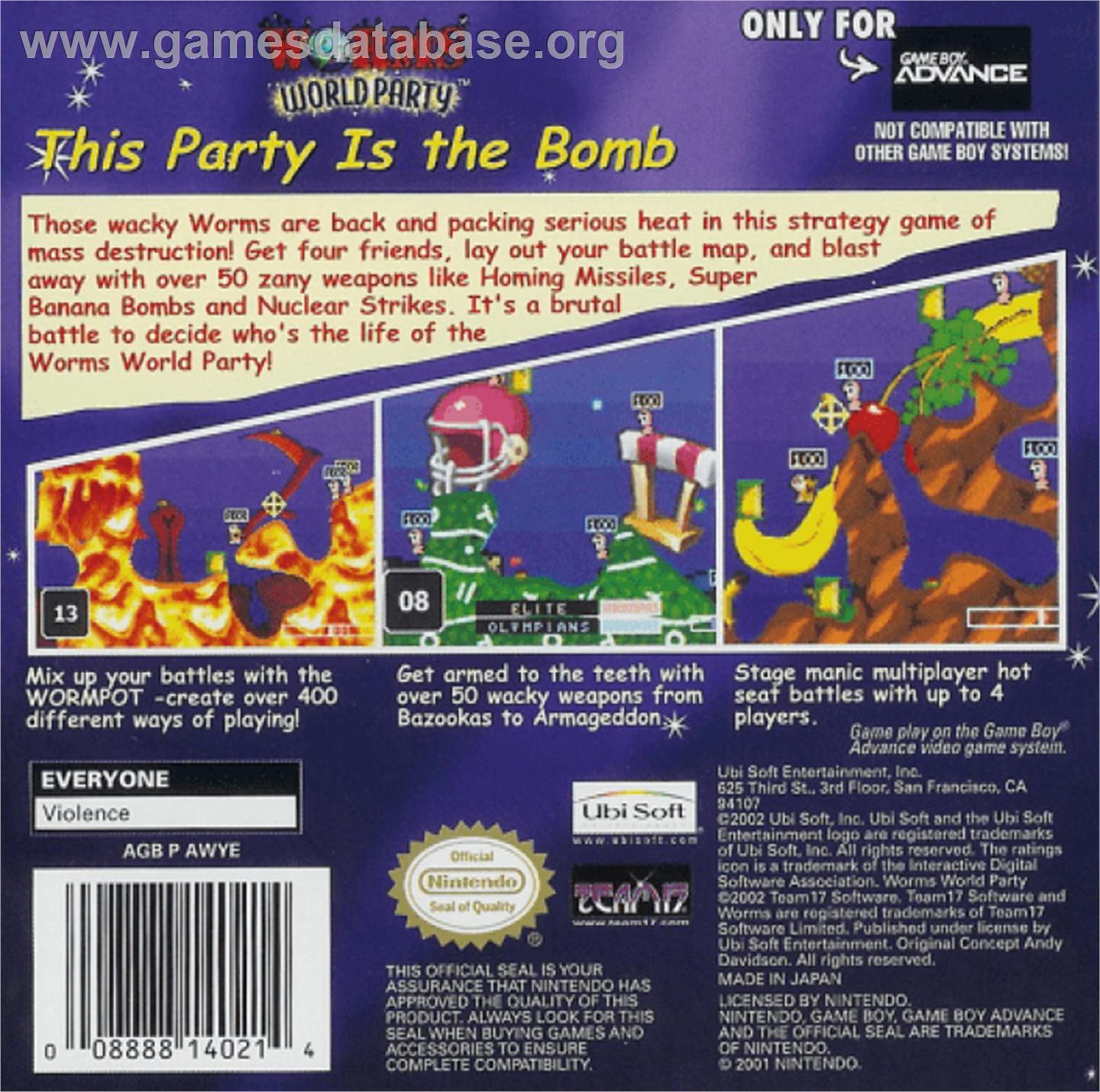 Worms World Party - Nintendo Game Boy Advance - Artwork - Box Back
