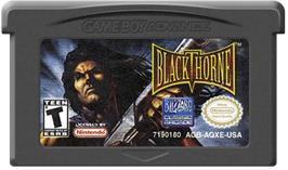 Cartridge artwork for Blackthorne on the Nintendo Game Boy Advance.