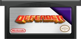 Cartridge artwork for Defender on the Nintendo Game Boy Advance.