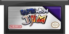 Cartridge artwork for Earthworm Jim on the Nintendo Game Boy Advance.