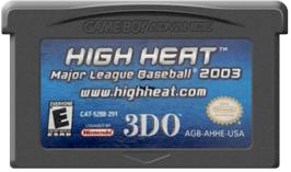 Cartridge artwork for High Heat Major League Baseball 2003 on the Nintendo Game Boy Advance.