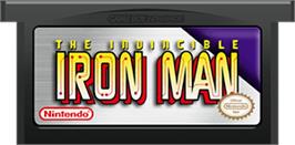 Cartridge artwork for Invincible Iron Man on the Nintendo Game Boy Advance.