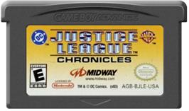 Cartridge artwork for Justice League: Chronicles on the Nintendo Game Boy Advance.