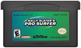Cartridge artwork for Kelly Slater's Pro Surfer on the Nintendo Game Boy Advance.
