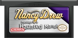 Cartridge artwork for Nancy Drew: Message in a Haunted Mansion on the Nintendo Game Boy Advance.