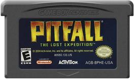 Cartridge artwork for Pitfall: The Lost Expedition on the Nintendo Game Boy Advance.