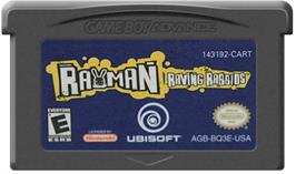 Cartridge artwork for Rayman Raving Rabbids on the Nintendo Game Boy Advance.