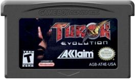 Cartridge artwork for Turok: Evolution on the Nintendo Game Boy Advance.