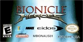 Top of cartridge artwork for Bionicle Heroes on the Nintendo Game Boy Advance.