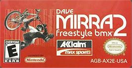 Top of cartridge artwork for Dave Mirra Freestyle BMX 2 on the Nintendo Game Boy Advance.