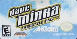 Top of cartridge artwork for Dave Mirra Freestyle BMX 3 on the Nintendo Game Boy Advance.