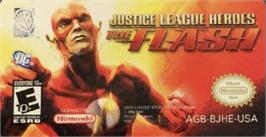 Top of cartridge artwork for Justice League Heroes: The Flash on the Nintendo Game Boy Advance.