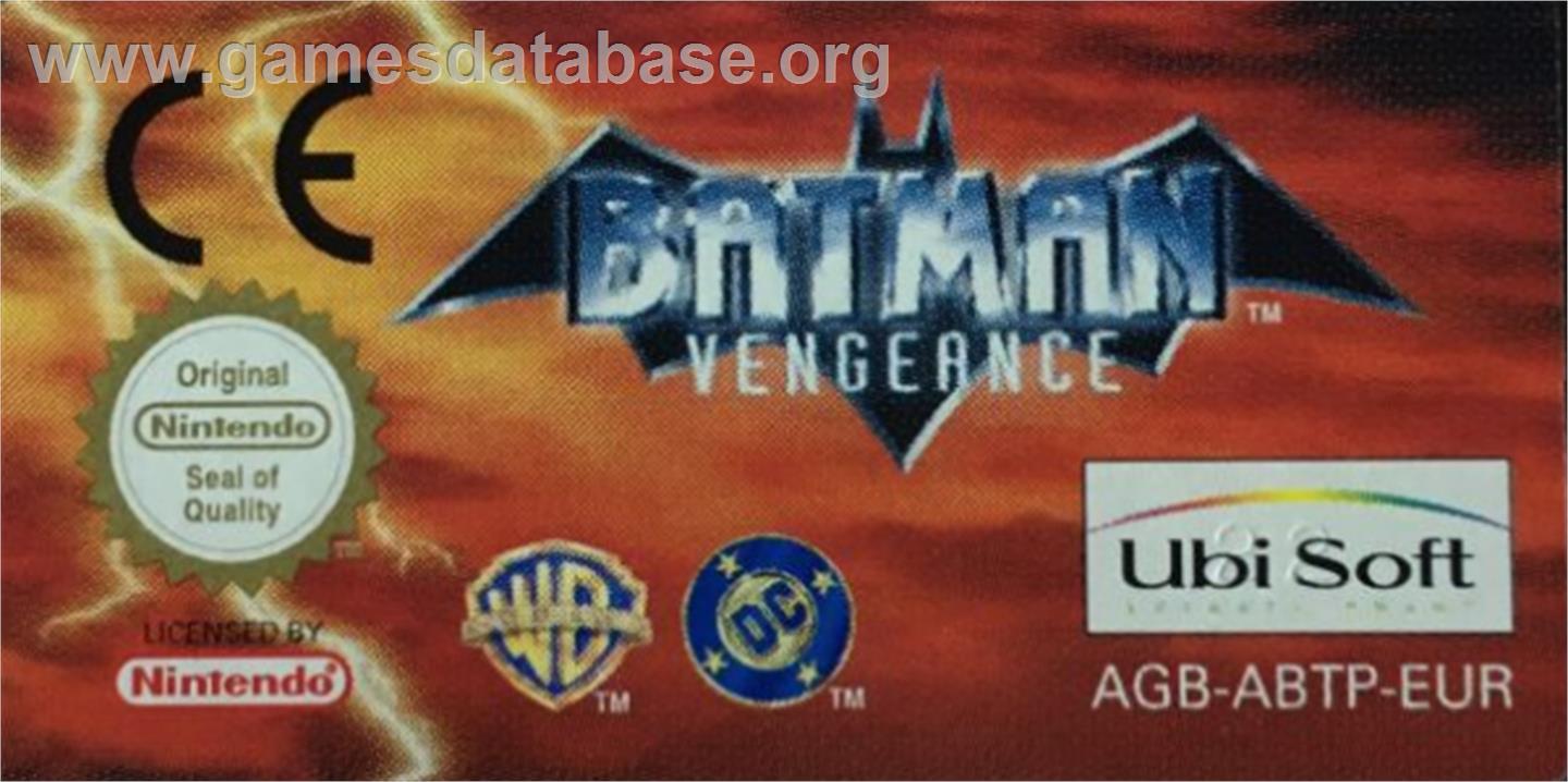 Batman: Vengeance - Nintendo Game Boy Advance - Artwork - Cartridge Top