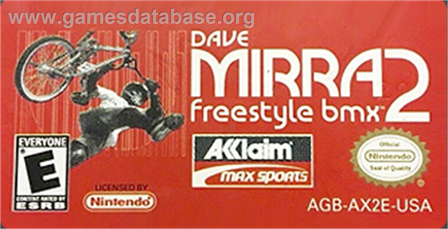 Dave Mirra Freestyle BMX 2 - Nintendo Game Boy Advance - Artwork - Cartridge Top