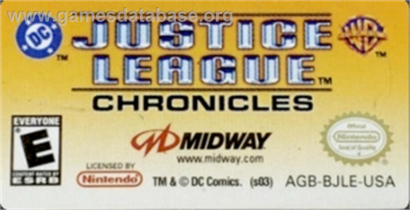 Justice League: Chronicles - Nintendo Game Boy Advance - Artwork - Cartridge Top