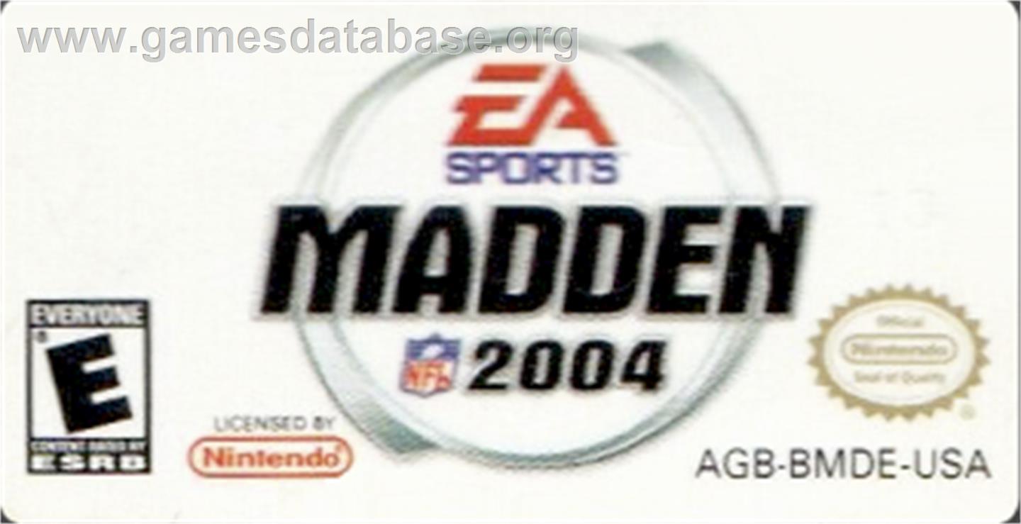 Madden NFL 2004 - Nintendo Game Boy Advance - Artwork - Cartridge Top