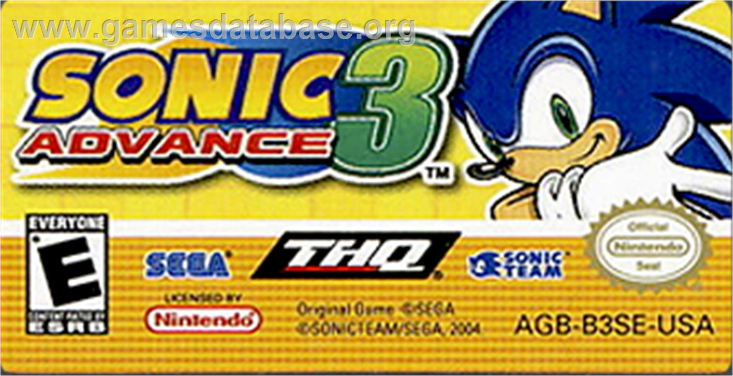 Sonic Advance 3 - Nintendo Game Boy Advance - Artwork - Cartridge Top