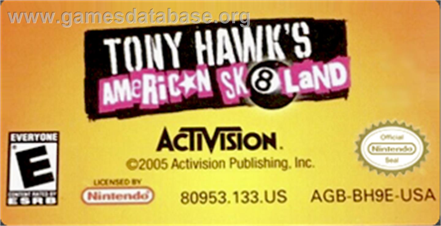 Tony Hawk's American Sk8land - Nintendo Game Boy Advance - Artwork - Cartridge Top