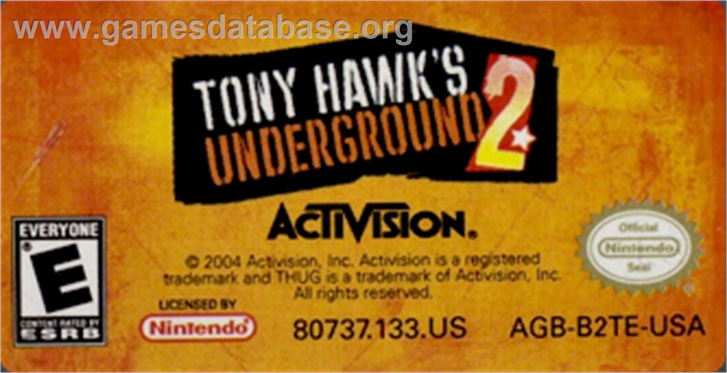 Tony Hawk's Underground 2 - Nintendo Game Boy Advance - Artwork - Cartridge Top